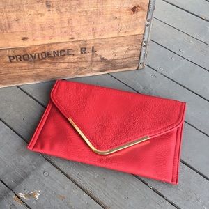 Red Soft Leather Envelope Clutch